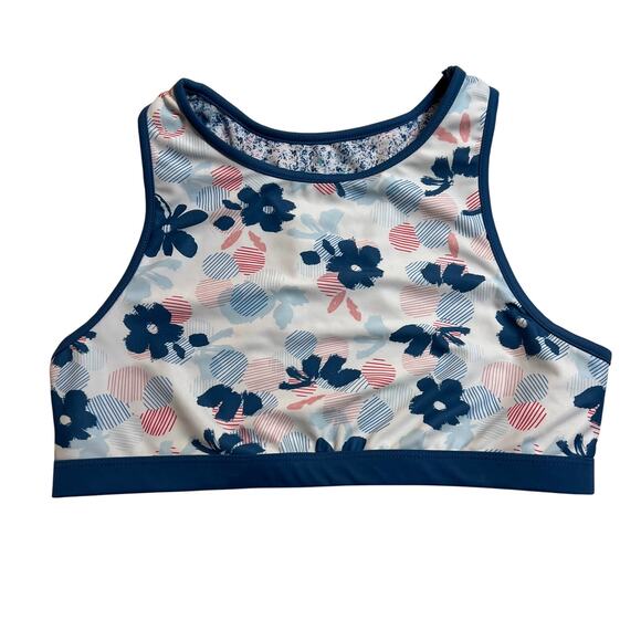 Eddie Bauer Girl's Racerback Bathing Suit Top Size L (14/16) Reversible Floral - Picture 1 of 4